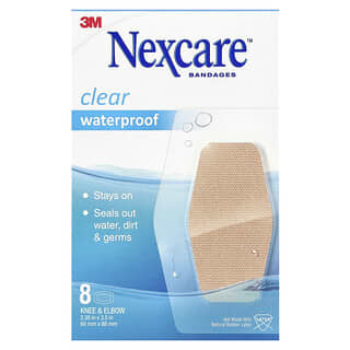 Nexcare, Durchsichtige wasserdichte Bandagen, Knie und Ellenbogen, 8 Bandagen