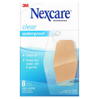 Nexcare, Clear Waterproof Bandages, Knee & Elbow, 8 Bandages