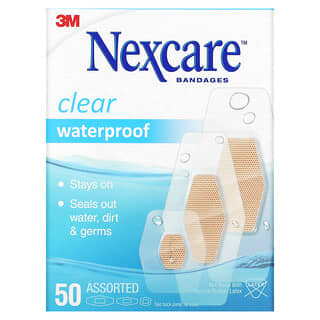 Nexcare, ضمادات شفافة مضادة للماء ، 50 ضمادة بمقاسات متنوعة