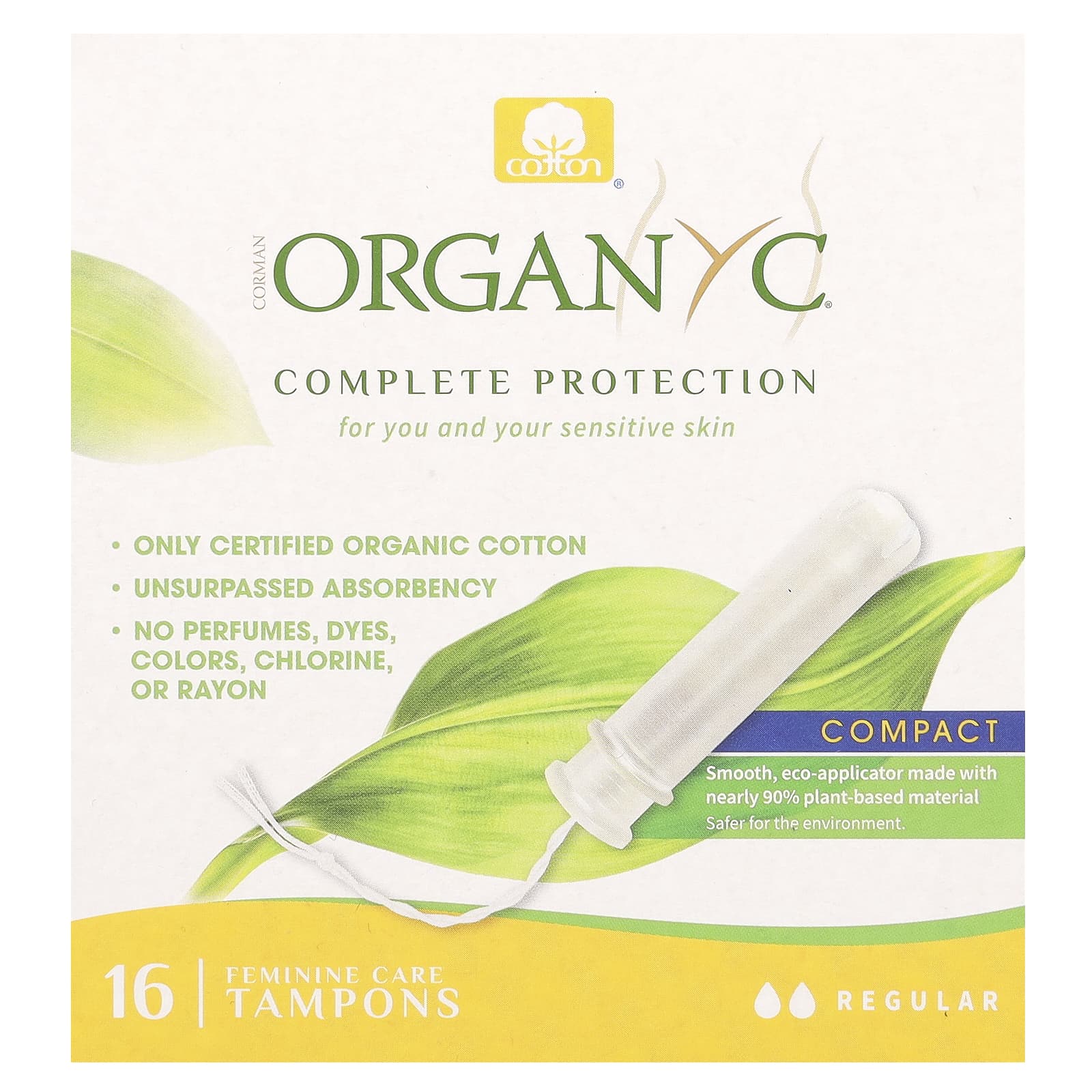 Organyc, Organic Tampons, Compact, Regular, 16 Tampons
