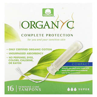 Organyc, 有機衛生棉條，緊湊型，特多量，16 片