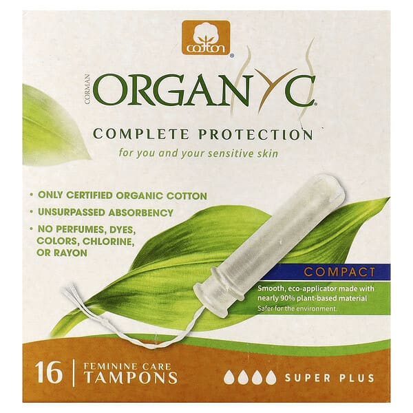 Organyc, 女性護理衛生棉條，緊湊型，加大特多量，16 條