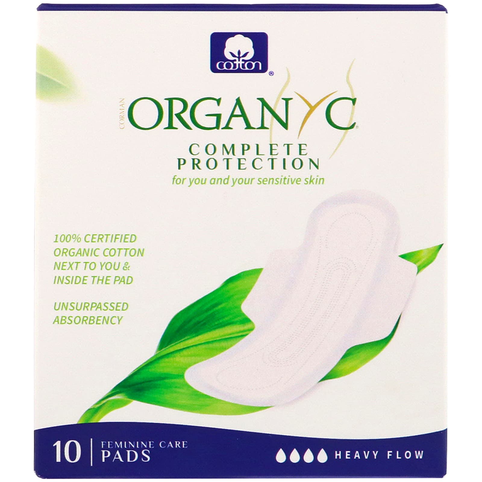 Organyc Organic Cotton Pads Heavy Flow 10 Pads 