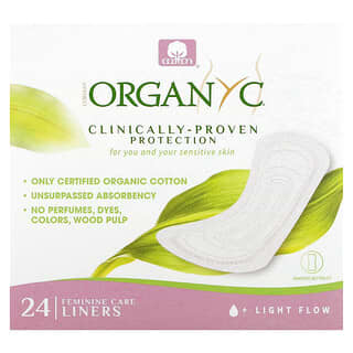 Organyc, Ежедневные прокладки из органического хлопка, в индивидуальной упаковке, для небольшого объема выделений, 24 шт.