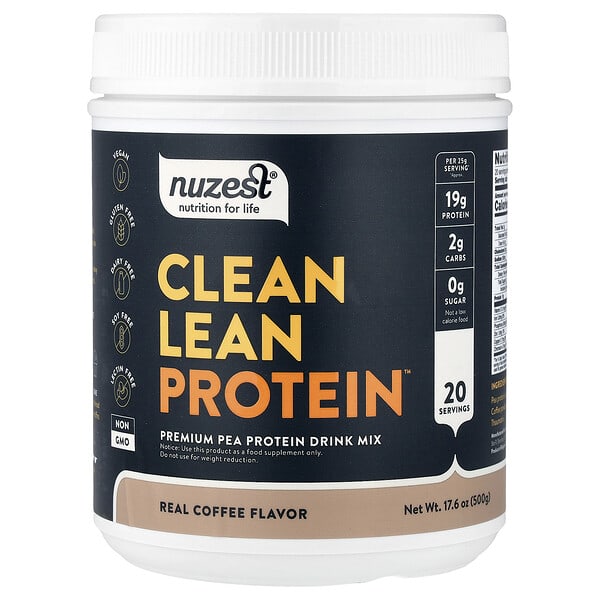 Nuzest, 깨끗한 저지방 단백질, 리얼 커피, 500g(17.6oz)