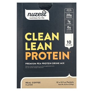 Nuzest, Clean Lean Protein, Mezcla para preparar bebidas de proteína de guisante prémium, Café real, 10 sobres, 25 g (0,9 oz) cada uno