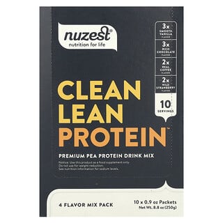 Nuzest, Clean Lean Protein, Proteína magra limpia, Paquete de mezcla de 4 sabores, 10 sobres, 25 g (0,9 oz) cada uno