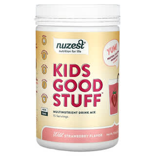 Nuzest, Kids Good Stuff, Mezcla para preparar bebidas multinutrientes, Fresa silvestre, 225 g (7,9 oz)