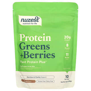 Nuzest, 단백질, 녹색 채소 + 베리, 코코아, 300g(10.6oz)