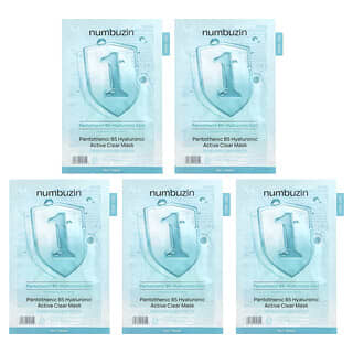 Numbuzin, N° 1 Masque de beauté pantothénique à la vitamine B5 et à l'acide hyaluronique, 5 masques de beauté en tissu, 26 ml chacun