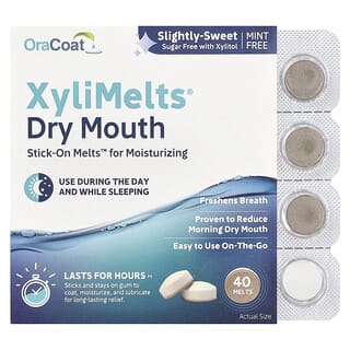 OraCoat, XyliMelts para Boca Seca, Ligeiramente Doce, Sem Hortelã, 40 Pastilhas Solúveis