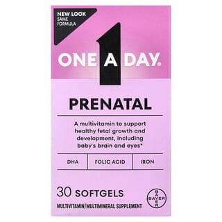 One-A-Day, 产前 1 号配方，含叶酸、DHA 和铁，多维生素/多矿物质补充剂，30 粒软凝胶