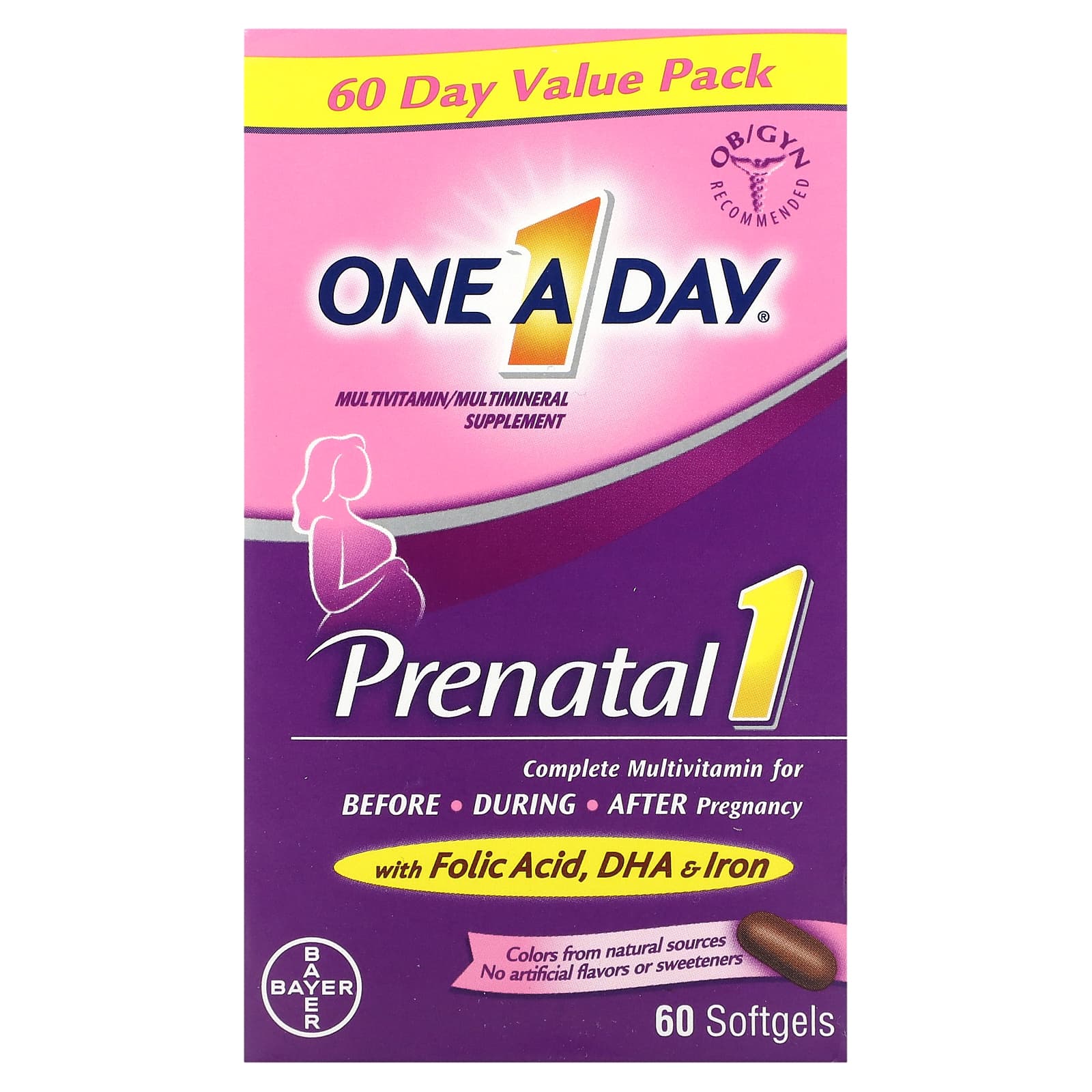 OneADay, Prenatal 1 with Folic Acid, DHA & Iron, 60 Softgels