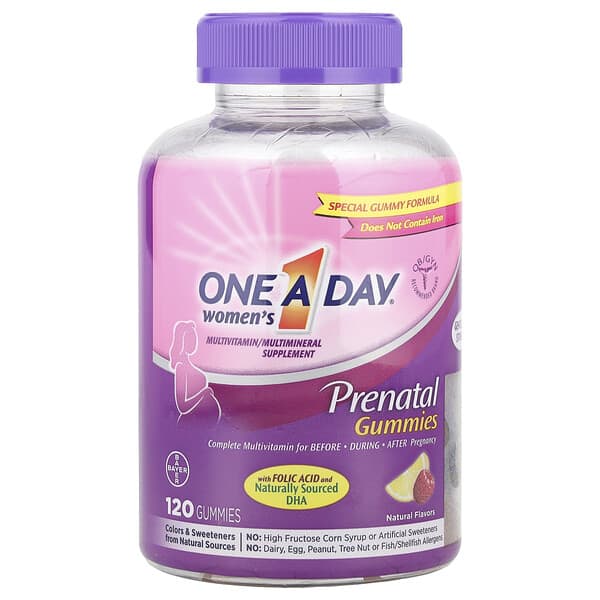 One-A-Day Women's Prenatal Gummies with Folic Acid and DHA, 120 Gummies