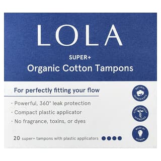 Lola, Tampon Katun Organik Super+ dengan Aplikator Plastik, 20 Tampon