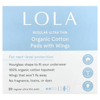 Lola, Organic Cotton Pads with Wings, Regular, Ultra Thin , 20 Pads