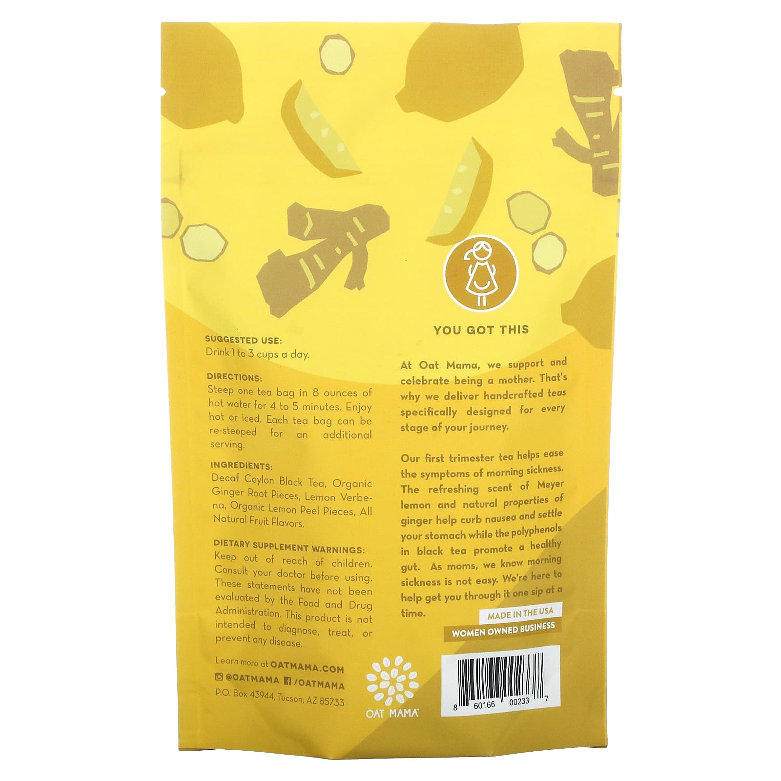 Oat Mama, Morning Sickness Tea, Meyer Lemon Ginger, Caffeine Free, 14