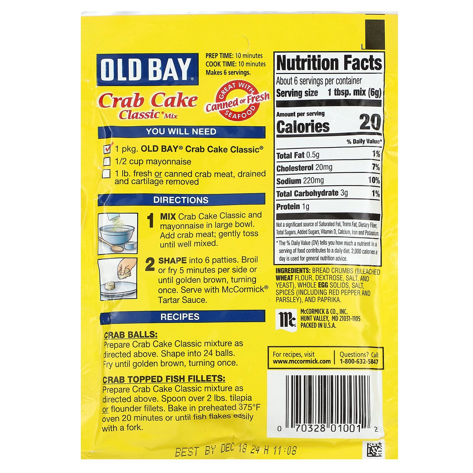 Old Bay, Crab Cake Classic Mix , 1.24 oz (35 g)