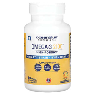 OceanBlue, Professionnel, Oméga-3 2100, Haute efficacité, Orange naturelle, 60 capsules à enveloppe molle
