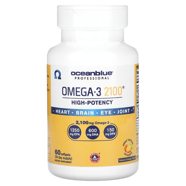 OceanBlue, Professional, Omega-3 2100, High-Potency, Natural Orange, 60 Softgels