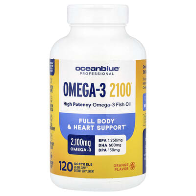 OceanBlue, Professional, Omega-3 2100, Extra Strength, Natural Orange Flavor, 2100 mg, 120 Softgels (1500 mg per softgel)