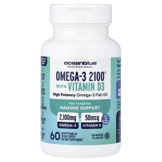 OceanBlue, Profesional, Omega-3 2100 con vitamina D, Alta potencia, Vainilla`` 60 cápsulas blandas