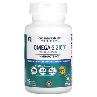 OceanBlue, Profesional, Omega-3 2100 con vitamina D, Alta potencia, Vainilla`` 60 cápsulas blandas