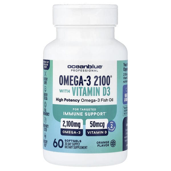 OceanBlue Professional, Omega-3 2100® With Vitamin D, High Potency, Orange, 60 Softgels