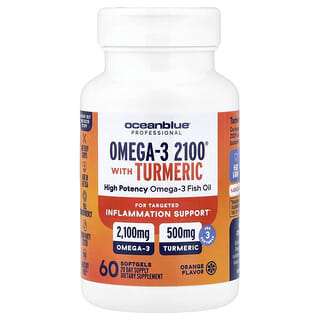 OceanBlue, Profissional, Ômega-3 2100 com Cúrcuma, Laranja Natural, 60 Cápsulas Softgel