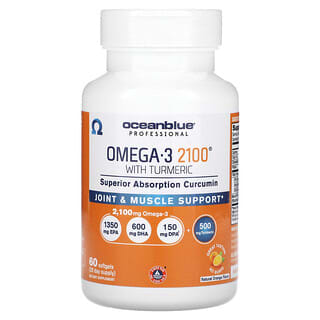 OceanBlue, プロフェッショナル、ターメリック配合オメガ3 2100、天然オレンジ、ソフトジェル60粒