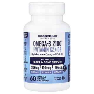 OceanBlue, Professional, Omega-3 2100 with Vitamin K2 & D3, High-Potency, Natural Orange, 60 Softgels