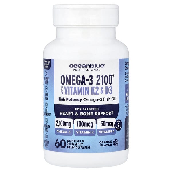 OceanBlue Professional, Omega-3 2100® with Vitamin K2 & D3, Orange, 60 Softgels