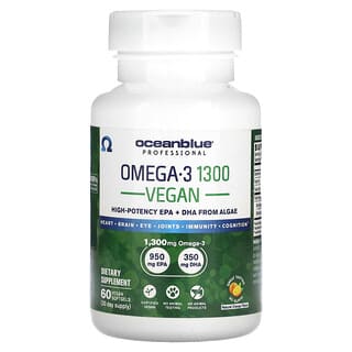 OceanBlue, Profesional, Omega-3 1300 vegano, Alta potencia, Naranja natural, 60 cápsulas blandas veganas