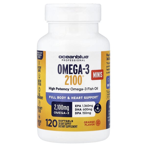 Omega-3 2100® Minis, High Potency, Orange, 120 Softgels (525 mg per Softgel)