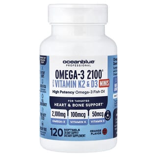 OceanBlue, Professional, Omega-3 2100® con vitaminas K2 y D3 minis, Naranja, 120 cápsulas blandas