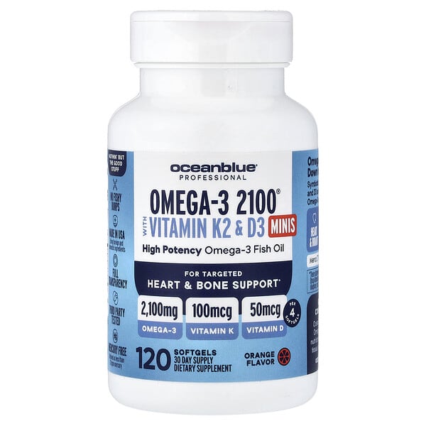 OceanBlue, Professional, Omega-3 2100® with Vitamin K2 & D3 Minis, Orange, 120 Softgels — product photo 1