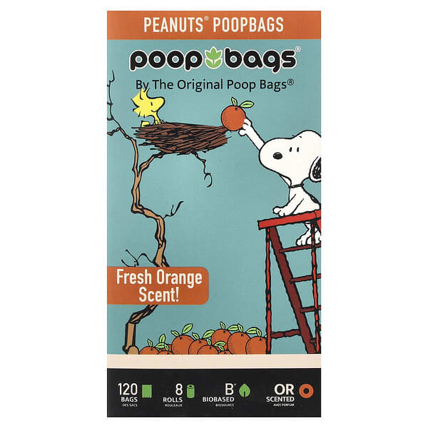 Original Poop Bags, Peanuts®, Portakal, 120 Poşet