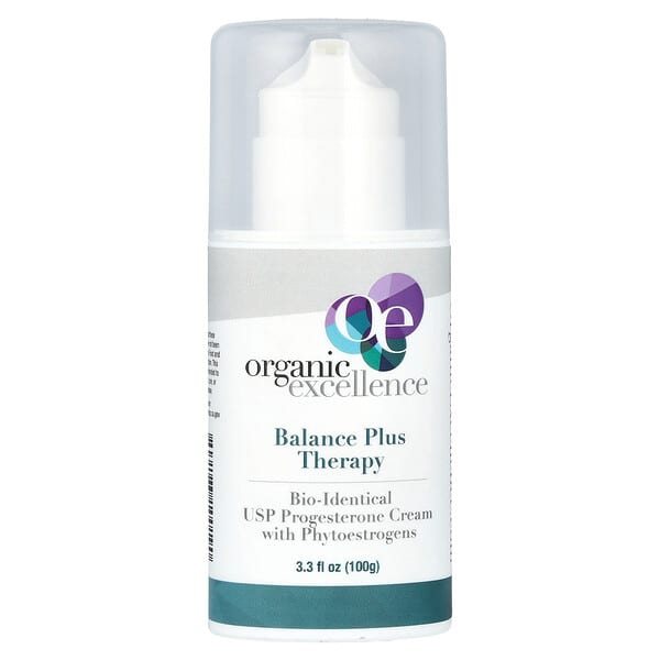 Organic Excellence, 밸런스 플러스 테라피, 피토에스트로겐 함유 바이오-아이덴티컬 USP 프로게스테론 크림, 100g(3.3fl oz)