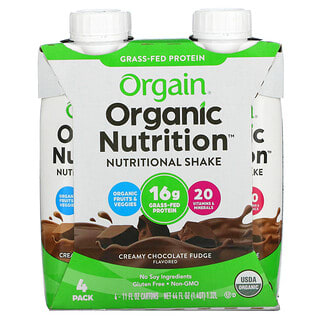 Orgain, Organic Nutrition, Nutritional  Shake, Creamy Chocolate Fudge, 4 Pack, 11 fl oz Each