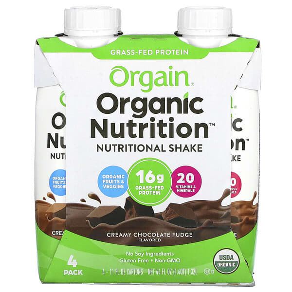 Orgain Organic Nutrition, Nutritional Shake, Creamy Chocolate Fudge, 4 Pack, 11 fl oz Each