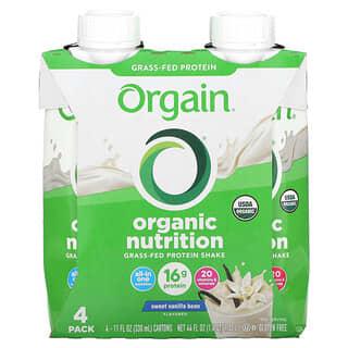 Orgain, Organic Nutrition（オーガニックニュートリション）、ニュートリションシェイク、スイートバニラビーン、4本パック、各330ml（11液量オンス）