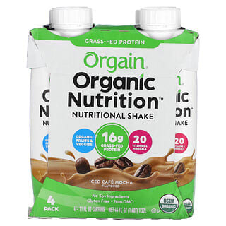 Orgain, Organic Nutrition, Nutritional Shake, Iced Cafe Mocha, 4 Pack, 11 fl oz (330 ml) Each