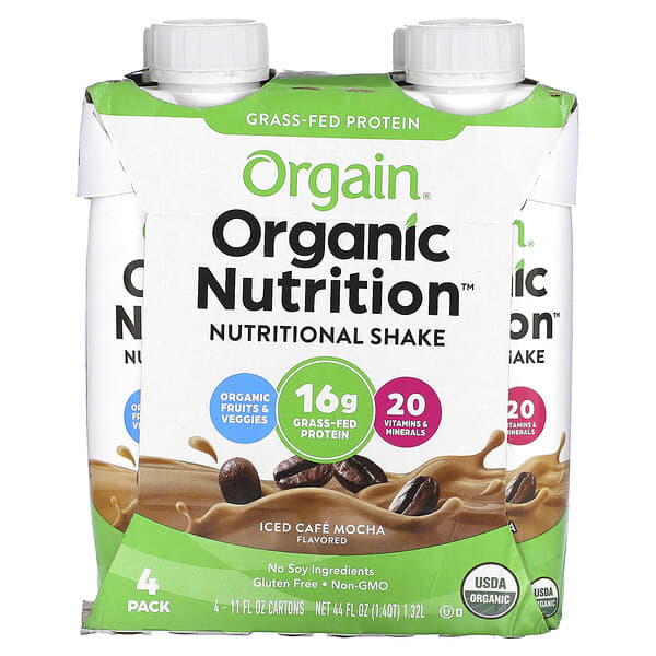 Orgain Organic Nutrition, Nutritional Shake, Iced Cafe Mocha, 4 Pack, 11 fl oz (330 ml) Each