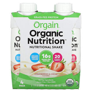 Orgain, Organic Nutrition, Nutritional Shake,  Strawberries & Cream, 4 Pack, 11 fl oz (330 ml) Each