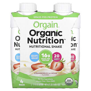Orgain, Organic Nutrition（オーガニックニュートリション）、ニュートリションシェイク、ストロベリー＆クリーム、4本パック、各330ml（11液量オンス）