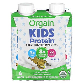 Orgain, Proteína para niños, Batido nutricional orgánico, Vainilla`` Paquete de 4, 244 ml (8,25 oz. Líq.) Cada uno