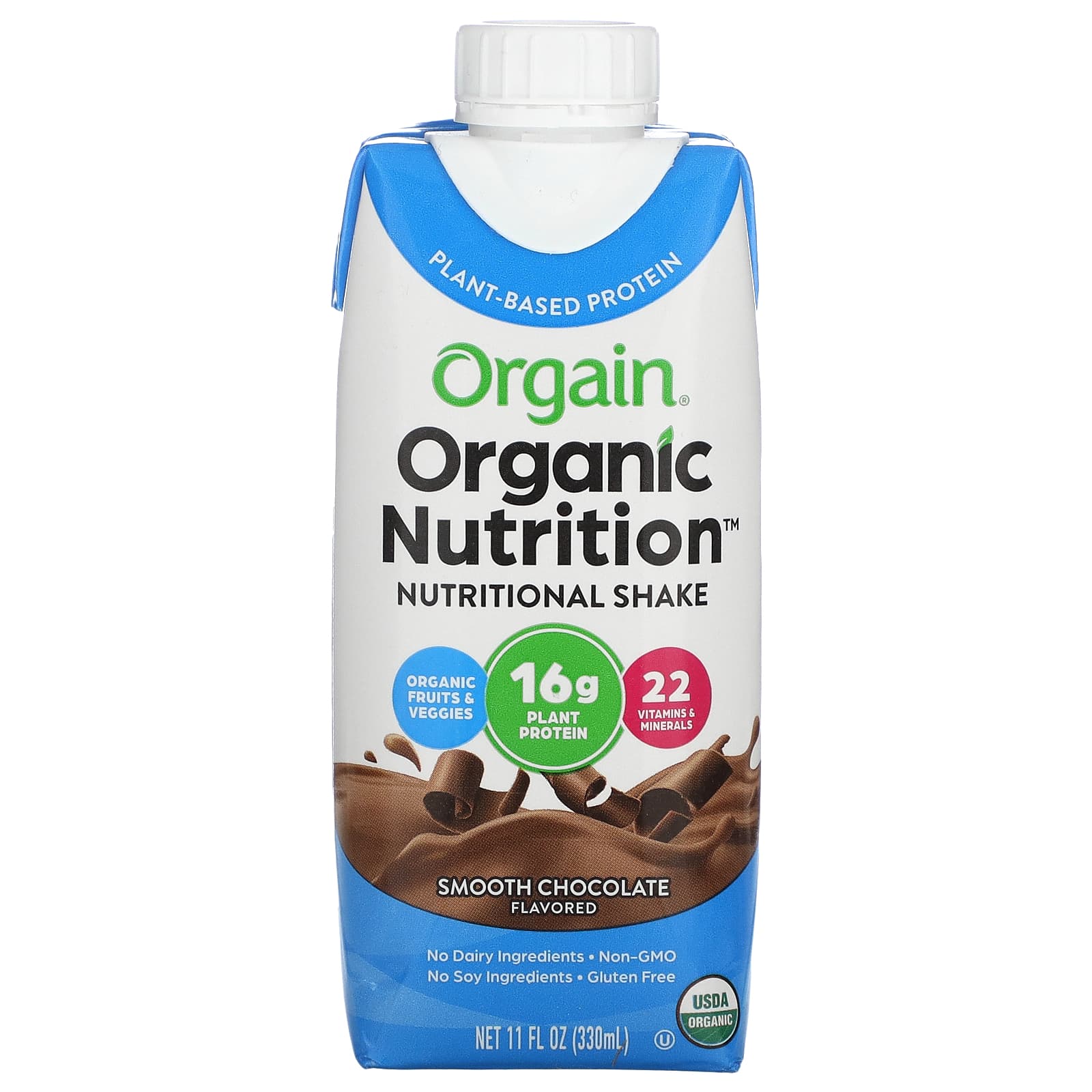 Orgain, Organic Nutrition, Nutritional Shake, Smooth Chocolate, 4 Pack