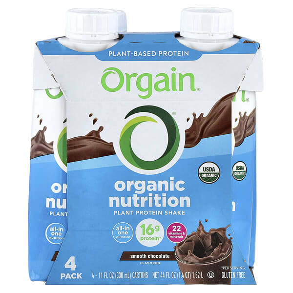 Organic Nutrition, Plant Protein Shake, Smooth Chocolate, 4 Pack, 11 fl oz (330 ml) Each