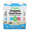 Organic Nutrition ، مخفوق غذائي ، حبوب الفانيليا ، 4 عبوات ، 11 أونصة سائلة (330 مل) لكل كيس