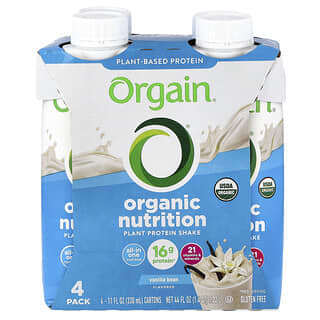 أورغين‏, Organic Nutrition ، مخفوق غذائي ، حبوب الفانيليا ، 4 عبوات ، 11 أونصة سائلة (330 مل) لكل كيس